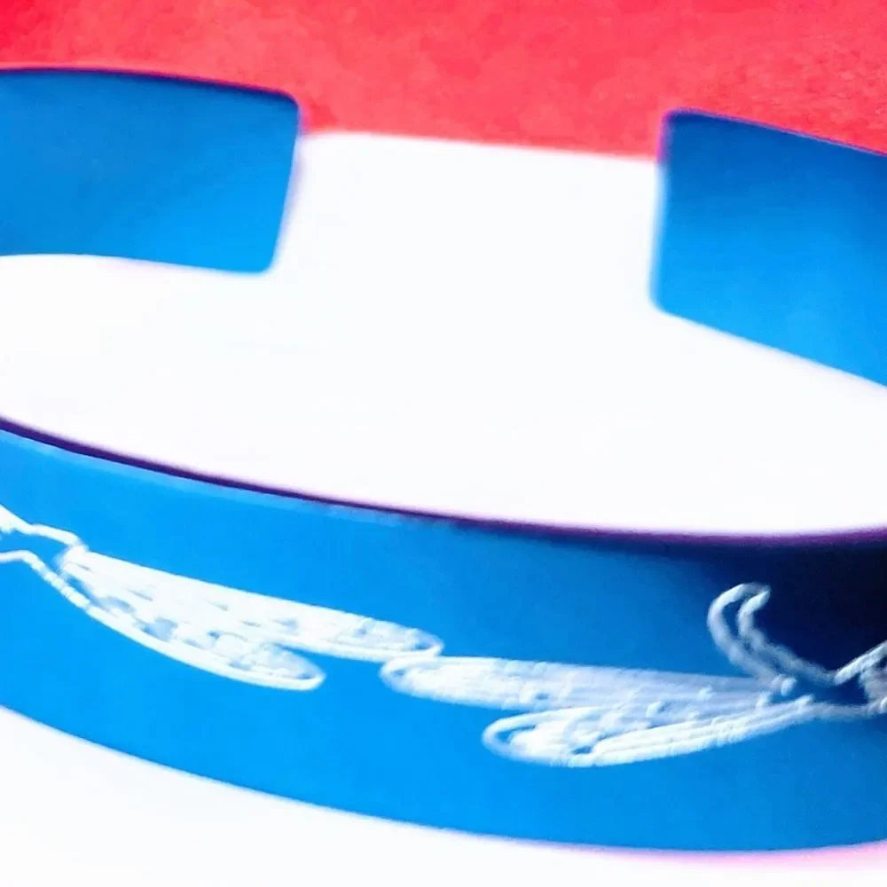 Hand Crafted Engraved Cuff Bracelet Blue Dragonfly